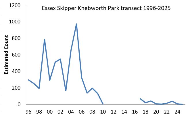 Essex Skipper Knebworth Park transect abundance chart Essex Skipper Knebworth Park transect abundance chart