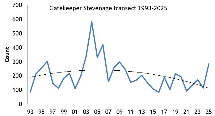 Gatekeeper Stevenage transect abundance chart