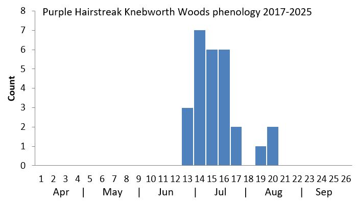 Purple Hairstreak Knebworth Woods phenology chart